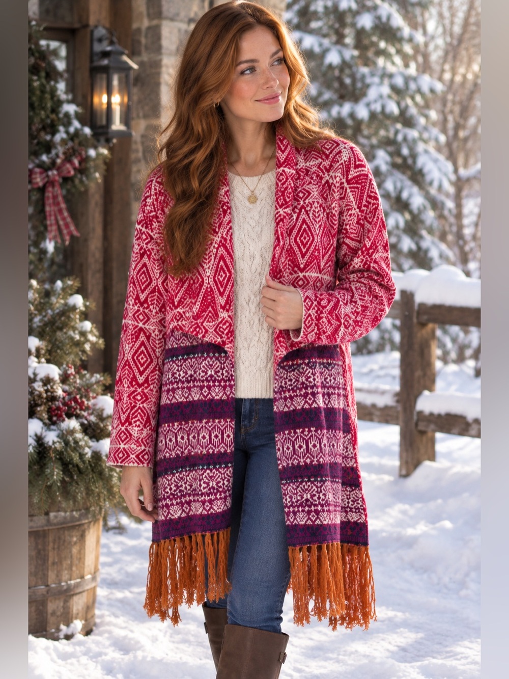 Geometric Open Cardigan Sweater